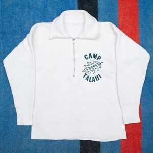 Vtg 50s 1950's 1/4 Zip Collar Sweatshirt Camp Talahi Womens XXS